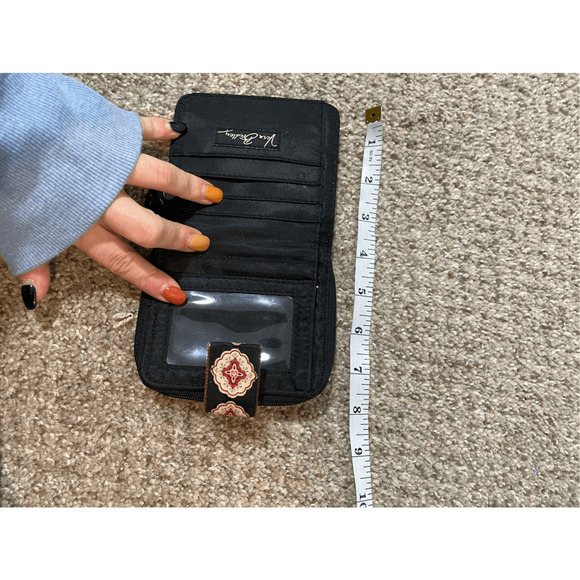 Vera Bradley CLASSIC BLACK Mini Zip Wallet Bifold Snap Close Change Purse - Picture 6 of 8